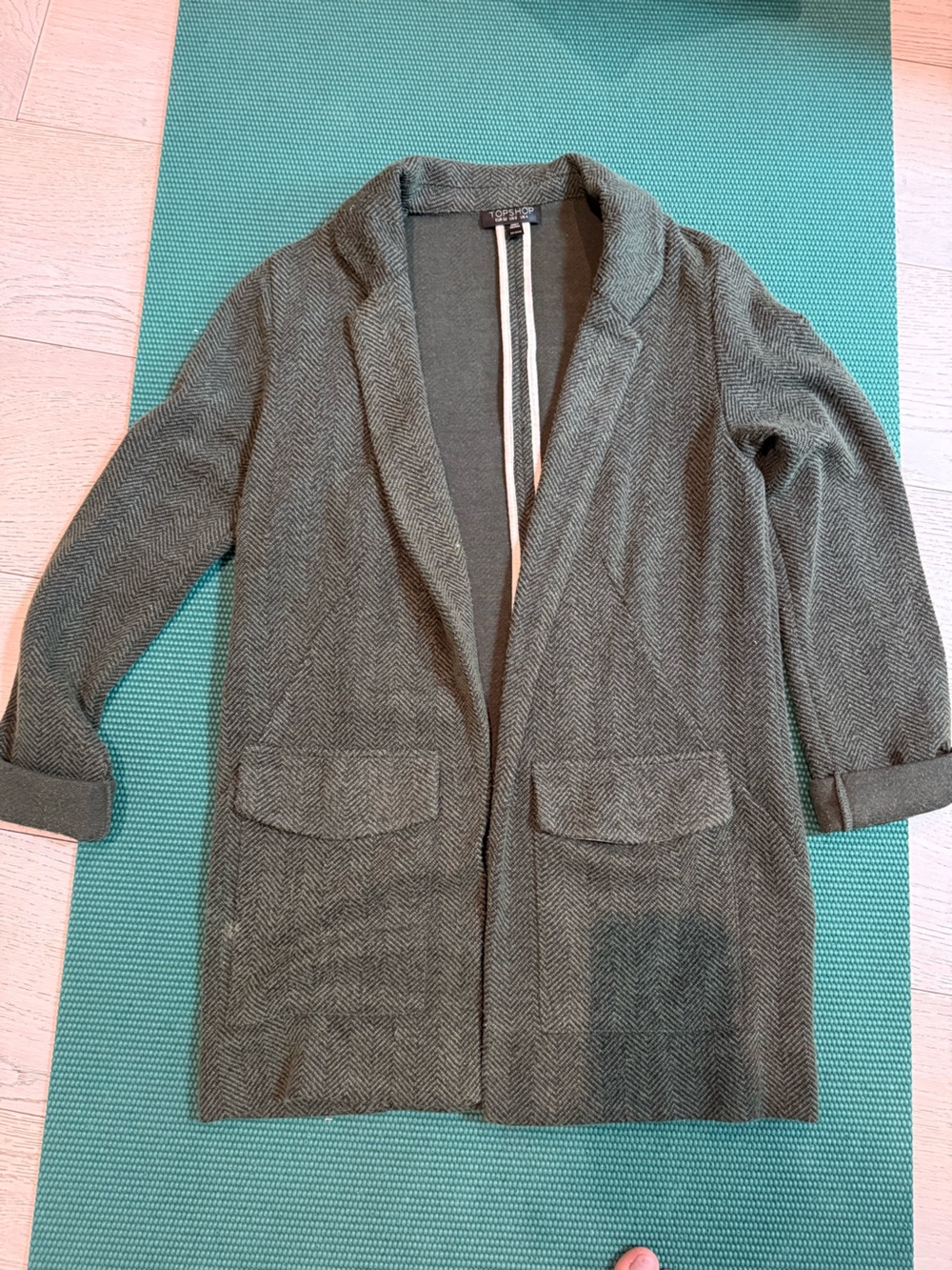 Topshop Dark Gray Herringbone Open-Front Cardigan
